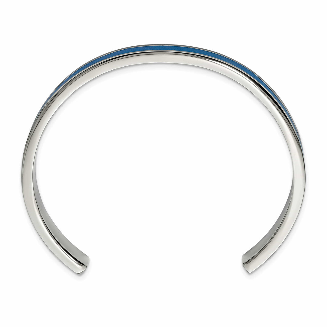 Chisel Stainless Steel with Blue Leather Inlay 8mm Cuff Bangle