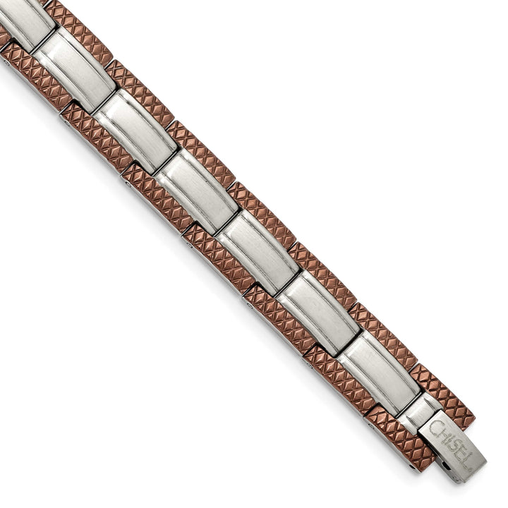 Chisel Stainless Steel with Brown IP-plated Edges 8.75" Link Bracelet