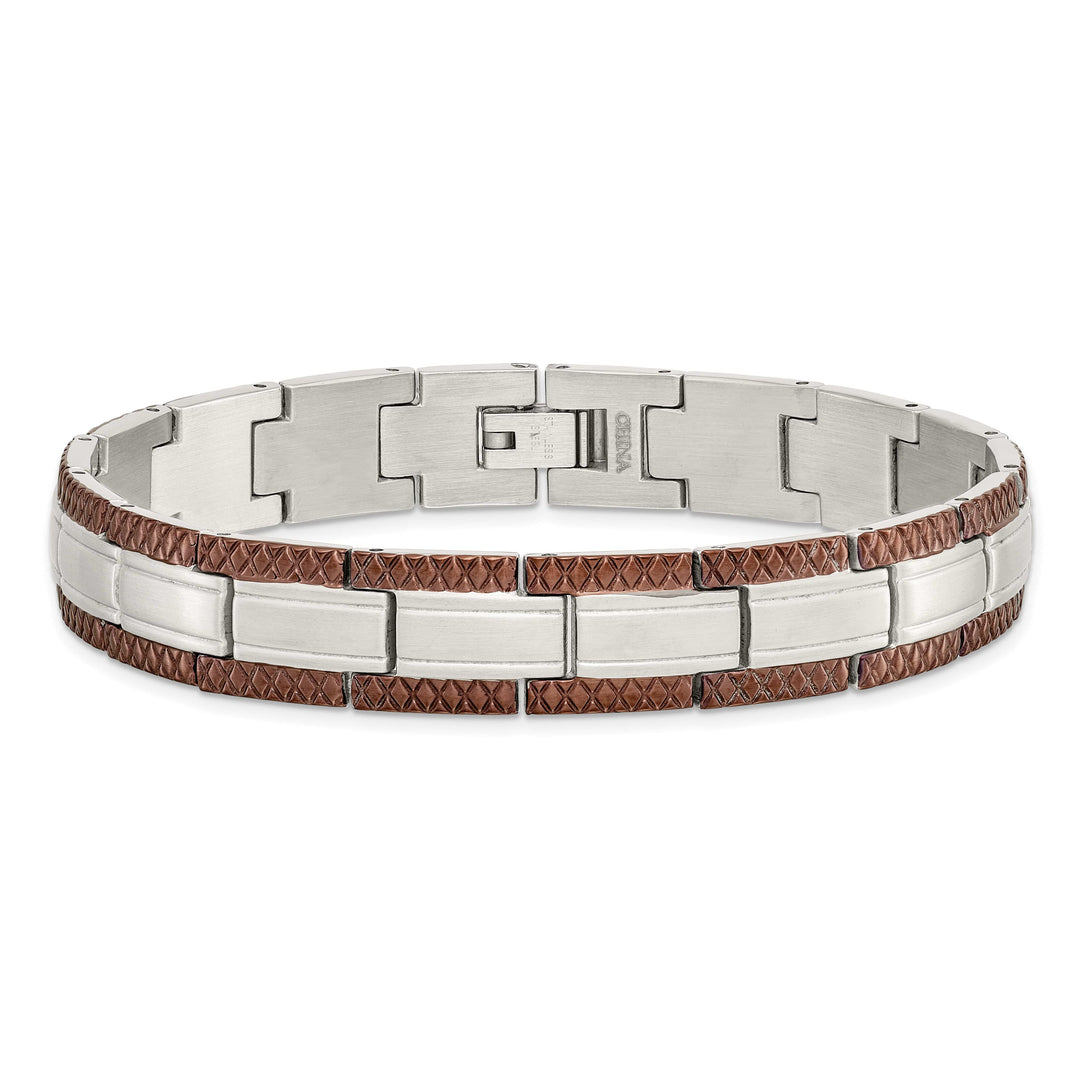 Chisel Stainless Steel with Brown IP-plated Edges 8.75" Link Bracelet