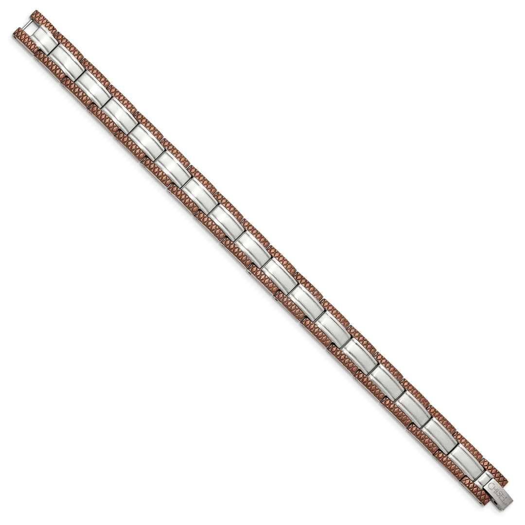 Chisel Stainless Steel with Brown IP-plated Edges 8.75" Link Bracelet