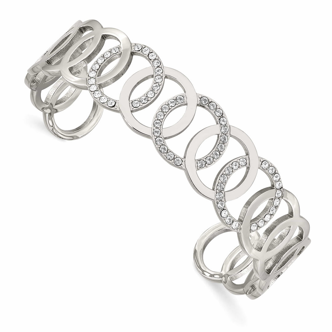 Chisel Stainless Steel with Crystals 14.5mm Circles Cuff Bangle