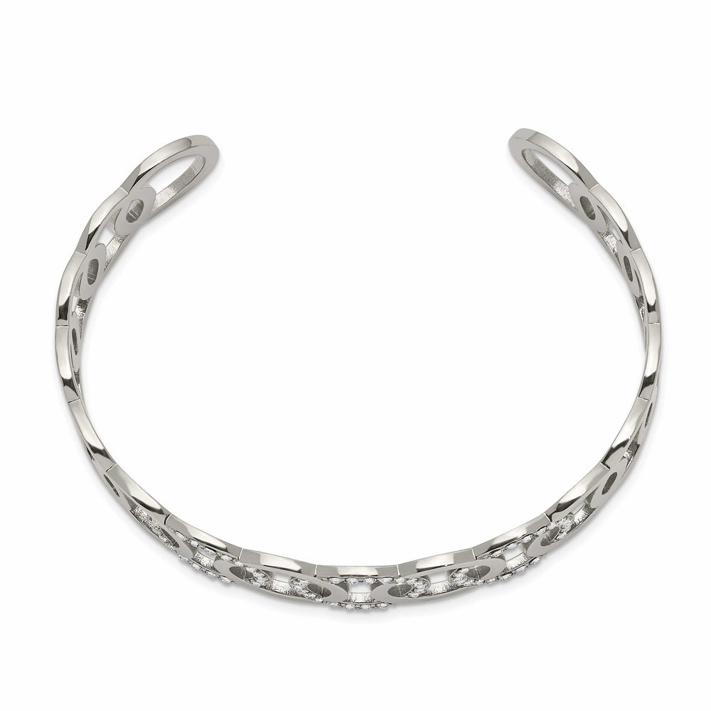 Chisel Stainless Steel with Crystals 14.5mm Circles Cuff Bangle