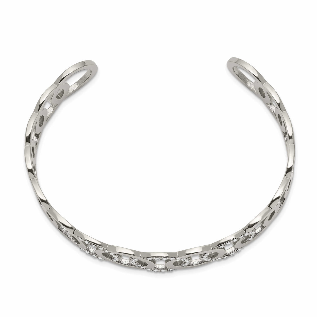 Chisel Stainless Steel with Crystals 14.5mm Circles Cuff Bangle