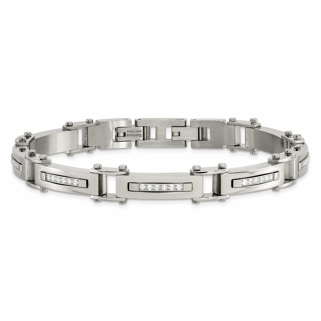 Chisel Stainless Steel with CZ 8.25" Bracelet with .5" Extension