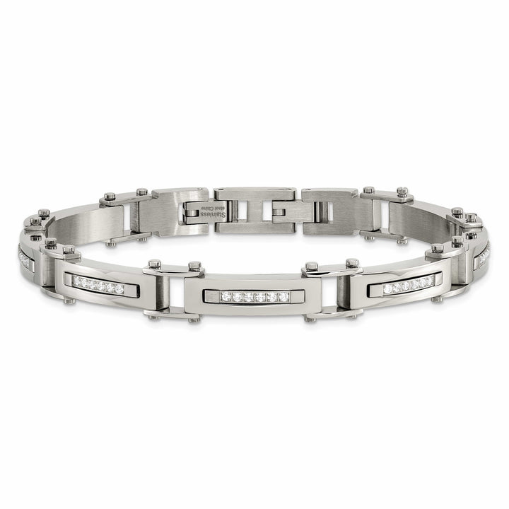 Chisel Stainless Steel with CZ 8.25" Bracelet with .5" Extension