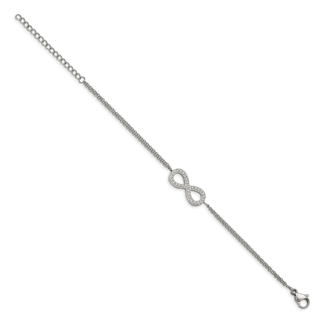 Chisel Stainless Steel with CZ Infinity Symbol 6.25" Bracelet with 2"