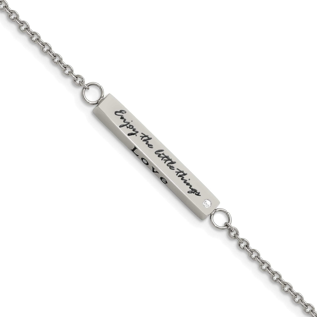 Chisel Stainless Steel with CZ LOVE Dream Laugh Enjoy the little
