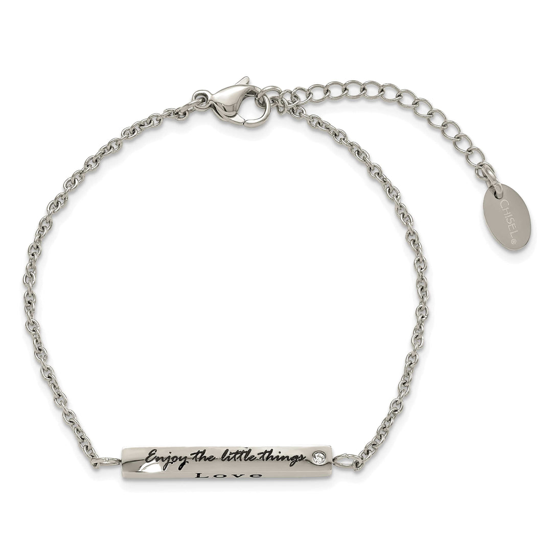 Chisel Stainless Steel with CZ LOVE Dream Laugh Enjoy the little