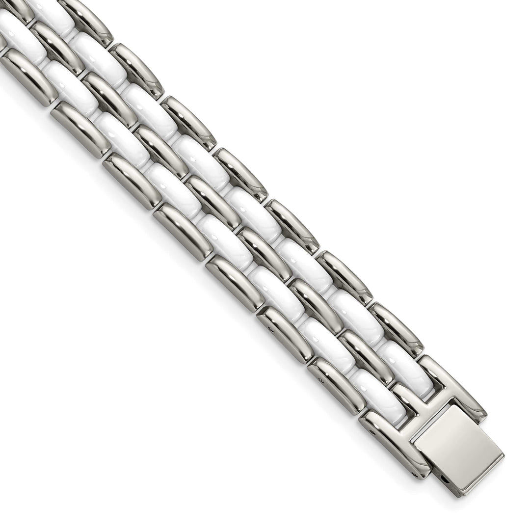 Chisel Stainless Steel with Double Row White Ceramic 8.25" Bracelet