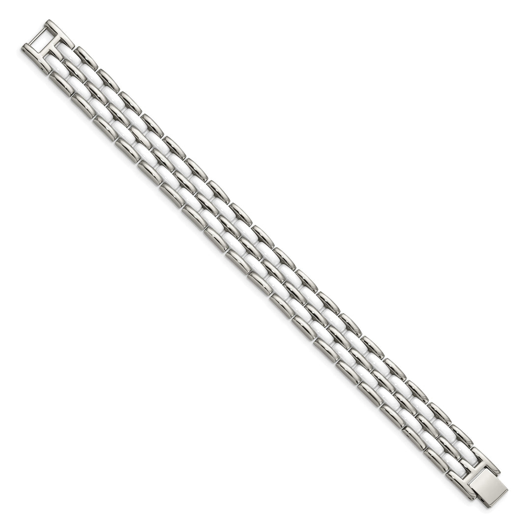 Chisel Stainless Steel with Double Row White Ceramic 8.25" Bracelet