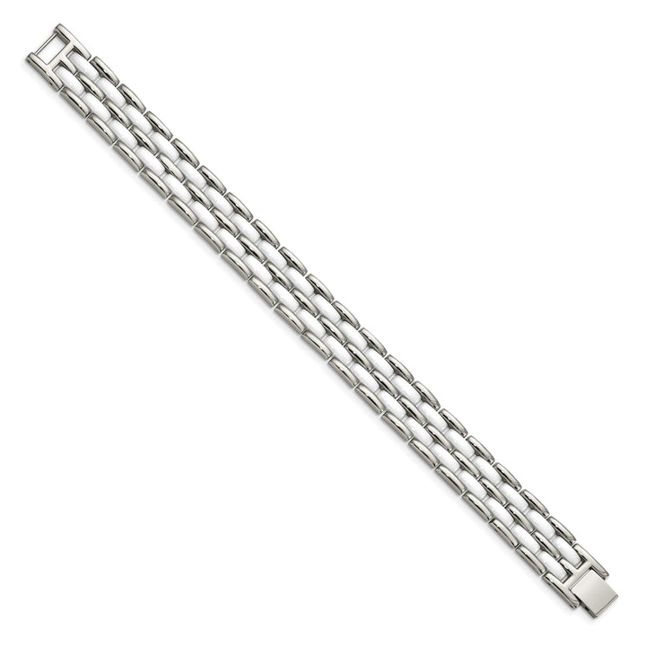 Chisel Stainless Steel with Double Row White Ceramic 8.25" Bracelet