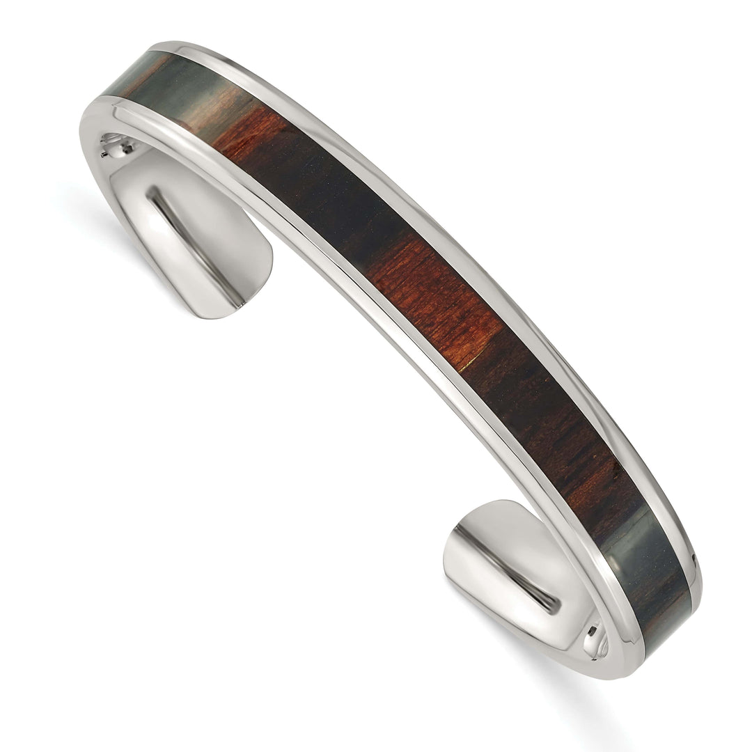 Chisel Stainless Steel with Enameled Koa Wood Inlay Cuff Bangle