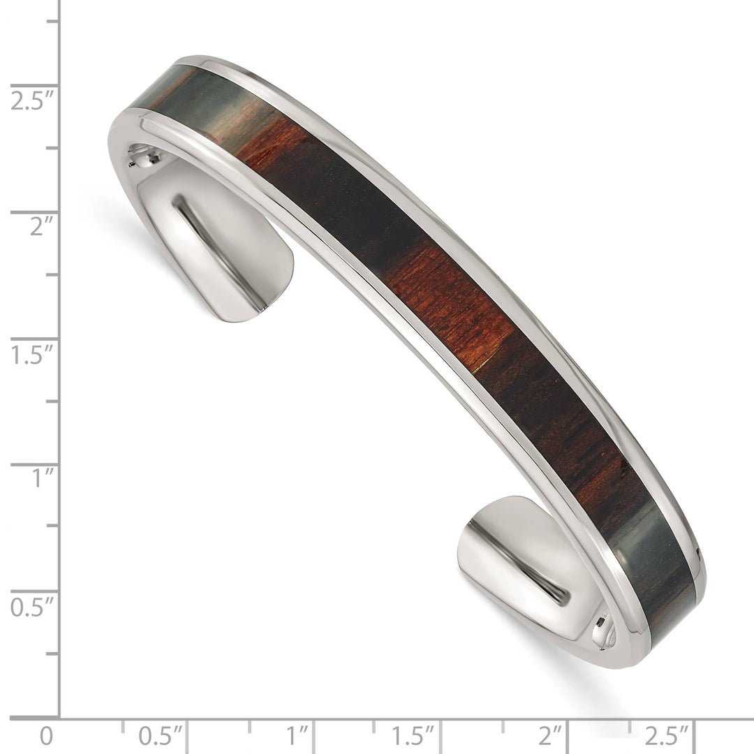 Chisel Stainless Steel with Enameled Koa Wood Inlay Cuff Bangle