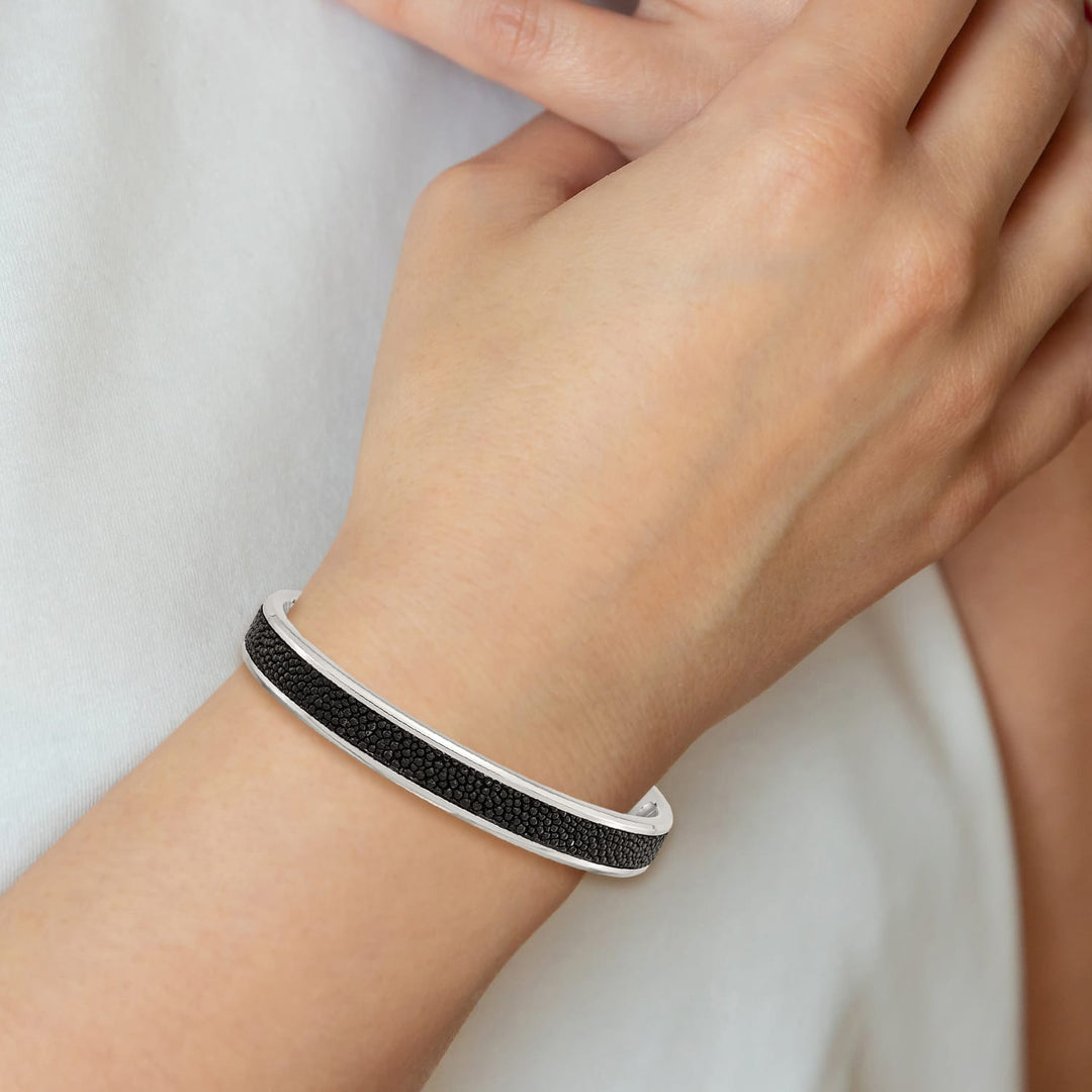 Chisel Stainless Steel with Genuine Stingray Inlay Cuff Bangle