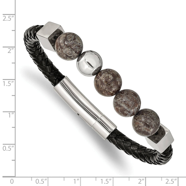Chisel Stainless Steel with Labradorite Beads Black Leather Bracelet