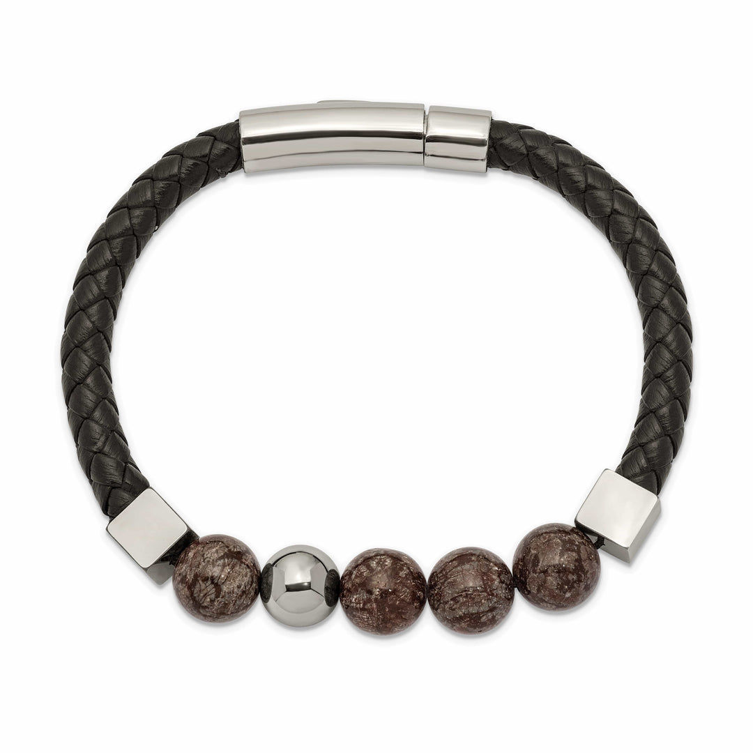 Chisel Stainless Steel with Labradorite Beads Black Leather Bracelet