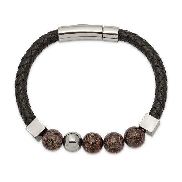 Chisel Stainless Steel with Labradorite Beads Black Leather Bracelet
