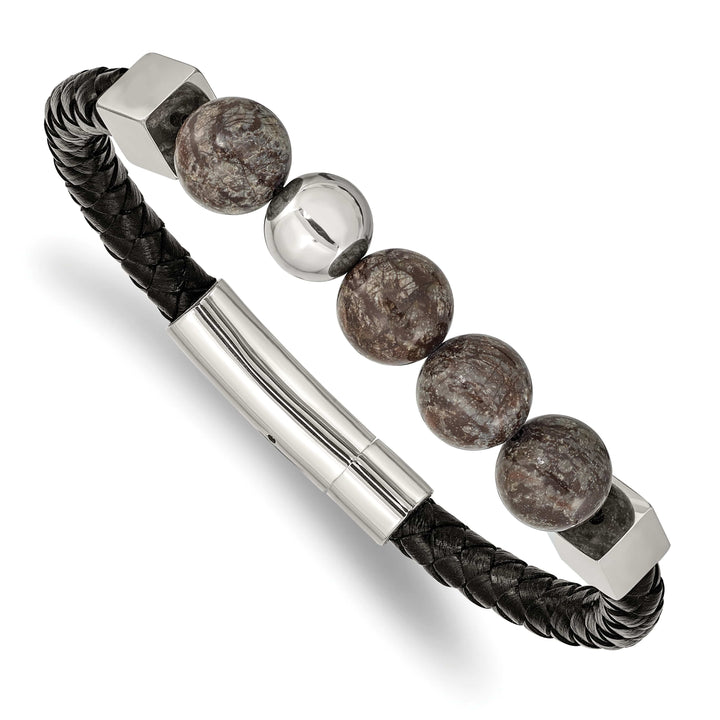 Chisel Stainless Steel with Labradorite Beads Black Leather Bracelet