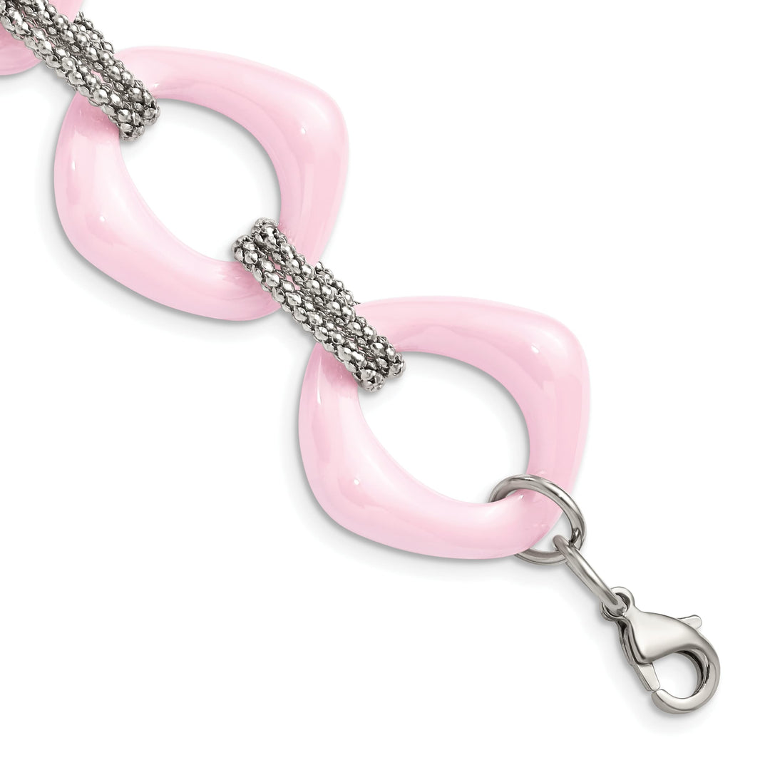 Chisel Stainless Steel with Pink Ceramic 8" Open Link Bracelet