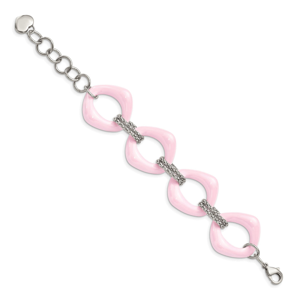 Chisel Stainless Steel with Pink Ceramic 8" Open Link Bracelet