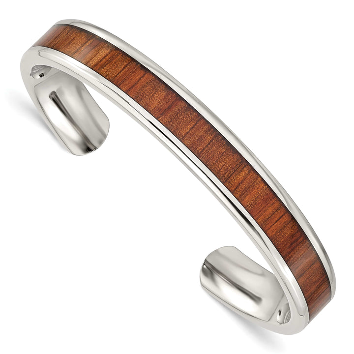 Chisel Stainless Steel with Red/Orange Koa Wood Inlay Cuff Bangle