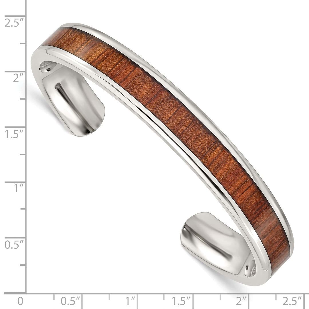 Chisel Stainless Steel with Red/Orange Koa Wood Inlay Cuff Bangle