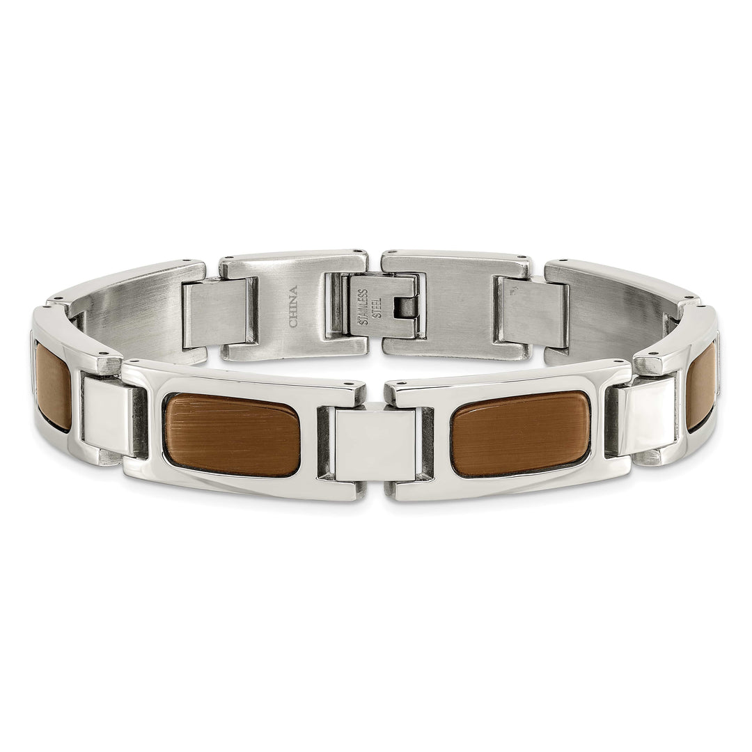 Chisel Stainless Steel with Tiger's Eye Inlay 8.5" Link Bracelet