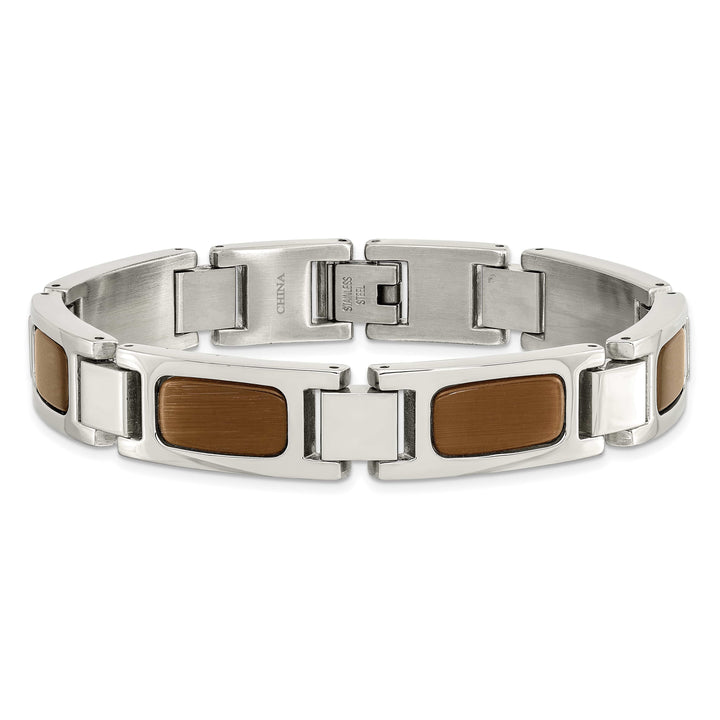 Chisel Stainless Steel with Tiger's Eye Inlay 8.5" Link Bracelet