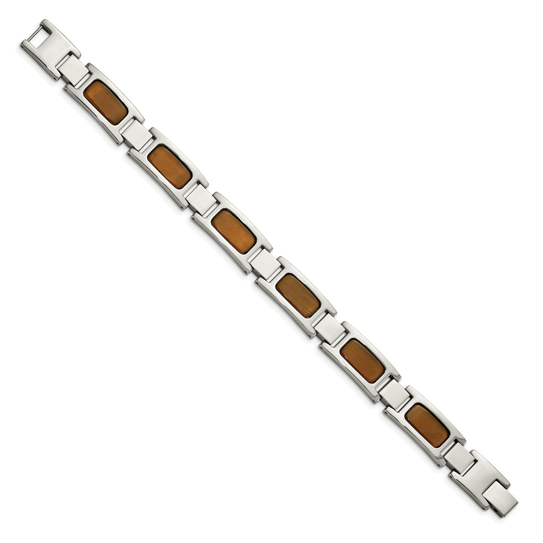 Chisel Stainless Steel with Tiger's Eye Inlay 8.5" Link Bracelet