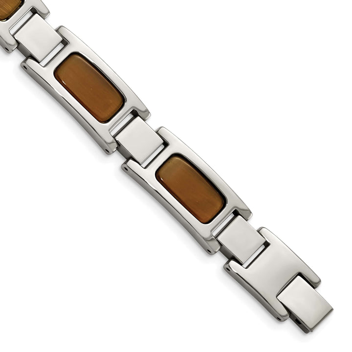 Chisel Stainless Steel with Tiger's Eye Inlay 8.5" Link Bracelet