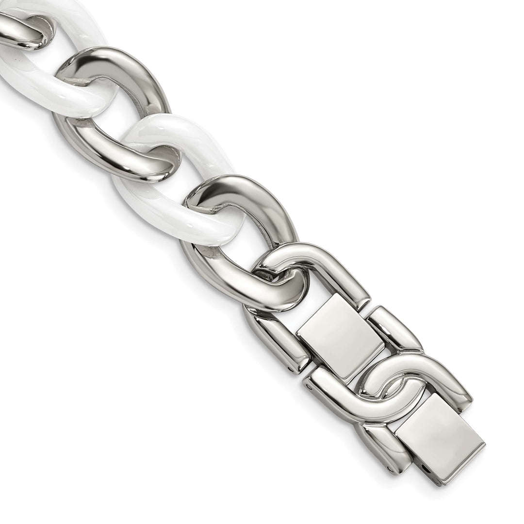 Chisel Stainless Steel with White Ceramic 7.5" Curb Link Bracelet