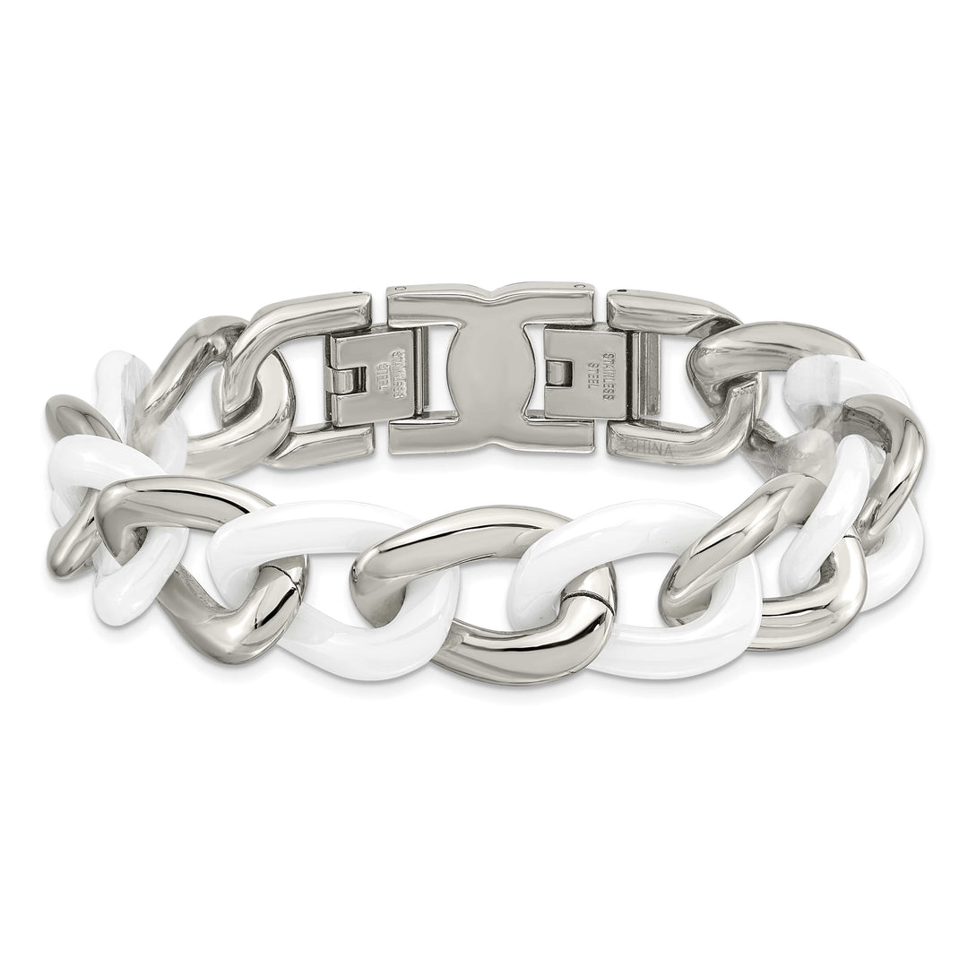 Chisel Stainless Steel with White Ceramic 7.5" Curb Link Bracelet