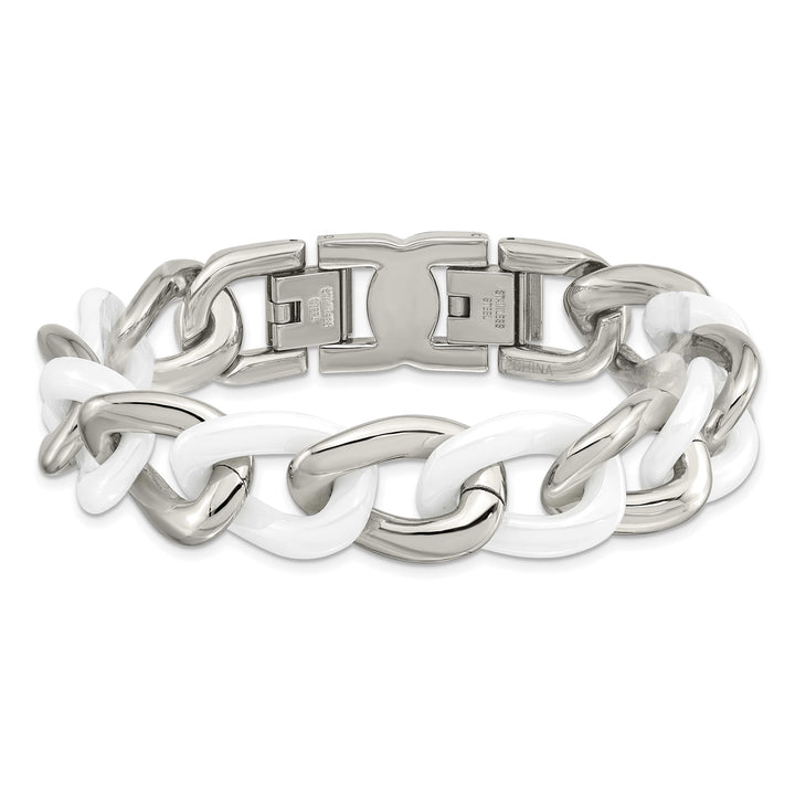 Chisel Stainless Steel with White Ceramic 7.5" Curb Link Bracelet
