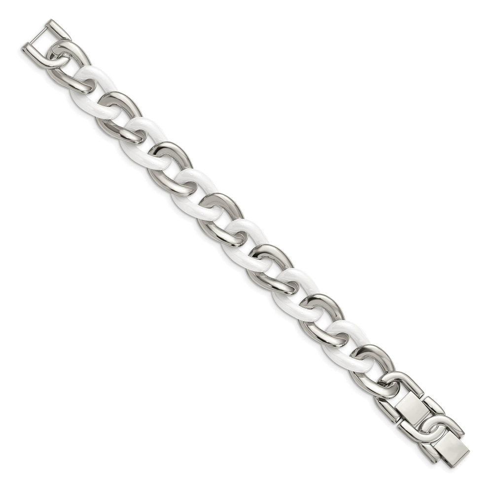 Chisel Stainless Steel with White Ceramic 7.5" Curb Link Bracelet