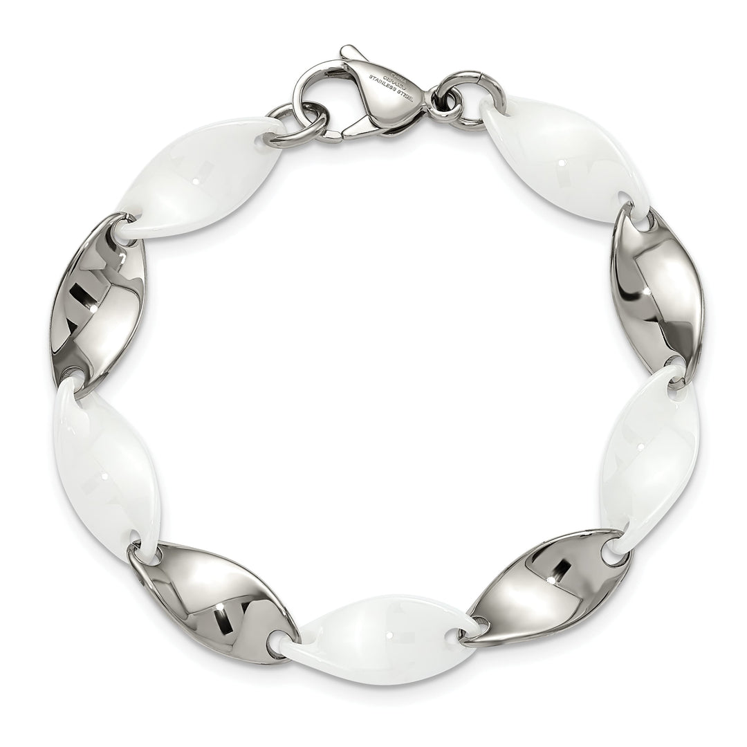 Chisel Stainless Steel with White Ceramic 7.75" Twisted Link Bracelet