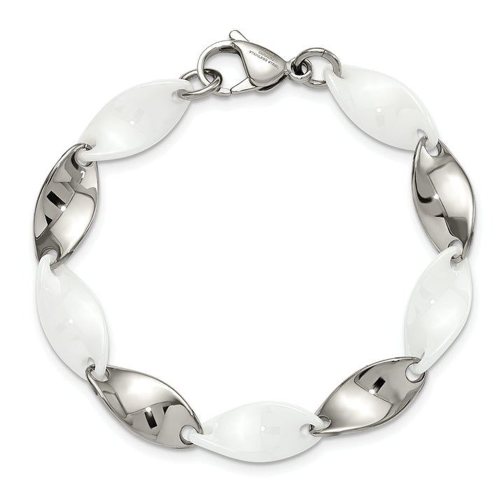 Chisel Stainless Steel with White Ceramic 7.75" Twisted Link Bracelet