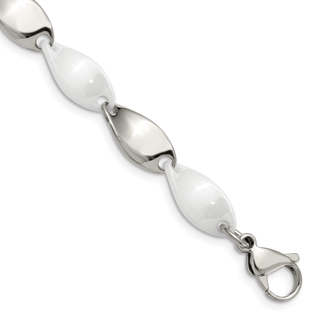 Chisel Stainless Steel with White Ceramic 7.75" Twisted Link Bracelet