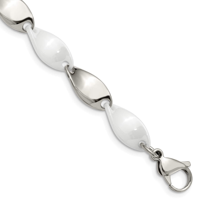 Chisel Stainless Steel with White Ceramic 7.75" Twisted Link Bracelet