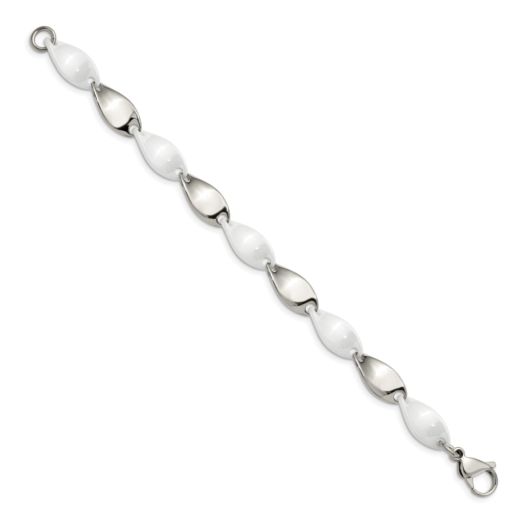 Chisel Stainless Steel with White Ceramic 7.75" Twisted Link Bracelet