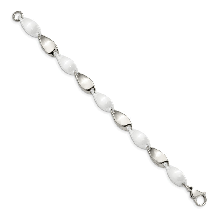 Chisel Stainless Steel with White Ceramic 7.75" Twisted Link Bracelet