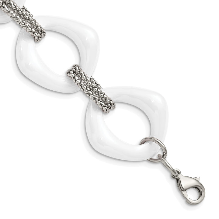 Chisel Stainless Steel with White Ceramic 8" Open Link Bracelet
