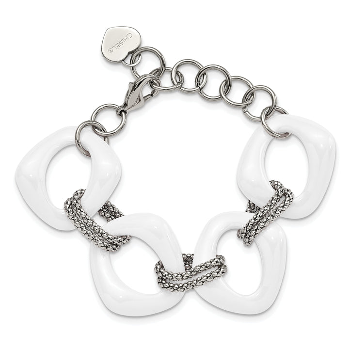 Chisel Stainless Steel with White Ceramic 8" Open Link Bracelet