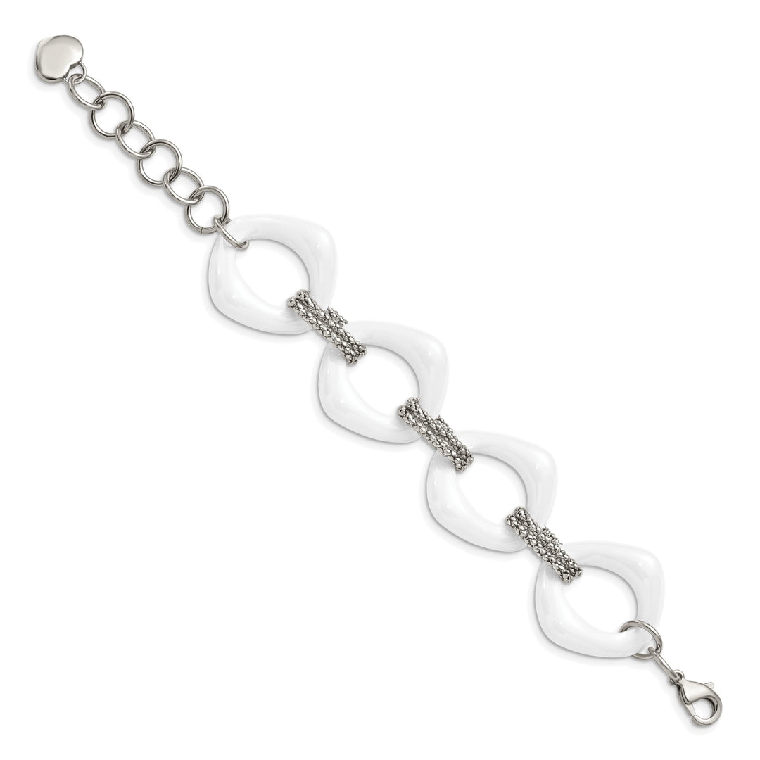 Chisel Stainless Steel with White Ceramic 8" Open Link Bracelet