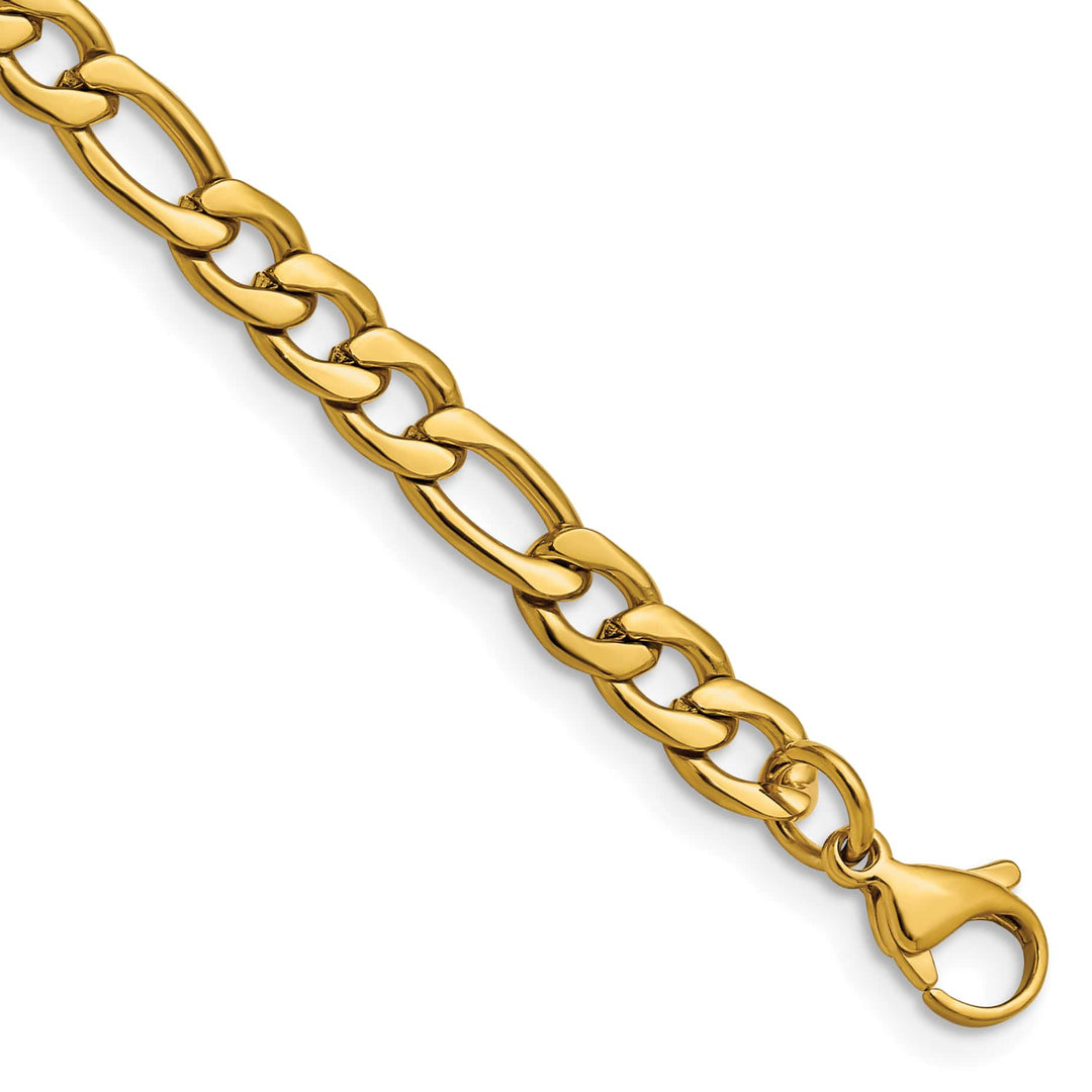 Chisel Stainless Steel Yellow Finish Finish 6.3mm Figaro Bracelet