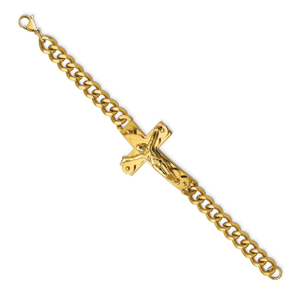 Chisel Stainless Steel Yellow IP-plated Crucifix 8.25" Bracelet