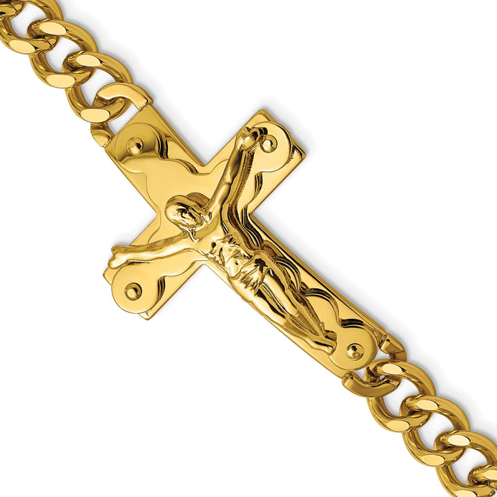 Chisel Stainless Steel Yellow IP-plated Crucifix 8.25" Bracelet
