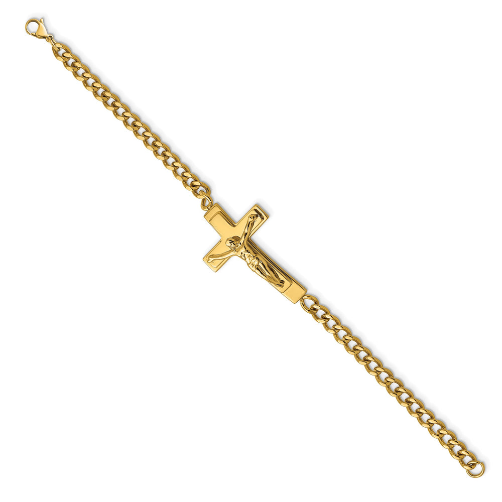Chisel Stainless Steel Yellow IP-plated Crucifix 8.5" Bracelet