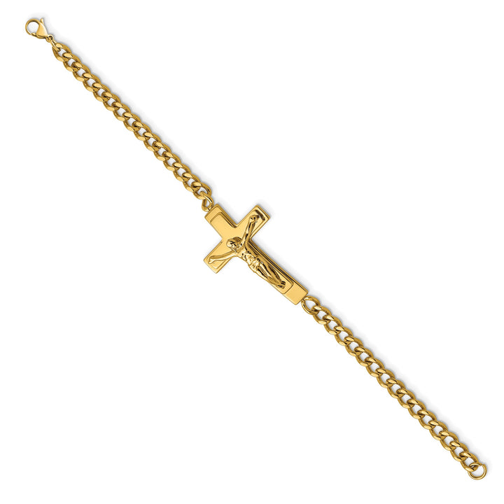 Chisel Stainless Steel Yellow IP-plated Crucifix 8.5" Bracelet