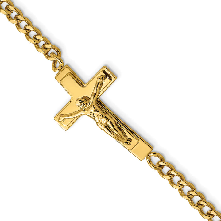 Chisel Stainless Steel Yellow IP-plated Crucifix 8.5" Bracelet