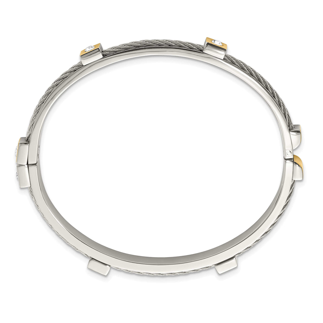 Chisel Stainless Steel Yellow IP-plated Preciosa Crystal Hinged Bangle